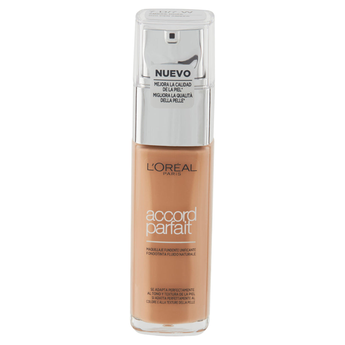 L'Oréal Paris Accord Parfait Fondotinta Liquido Arricchito con Acido Ialuronico 7.D/7.W Ambre Doré (25531648)