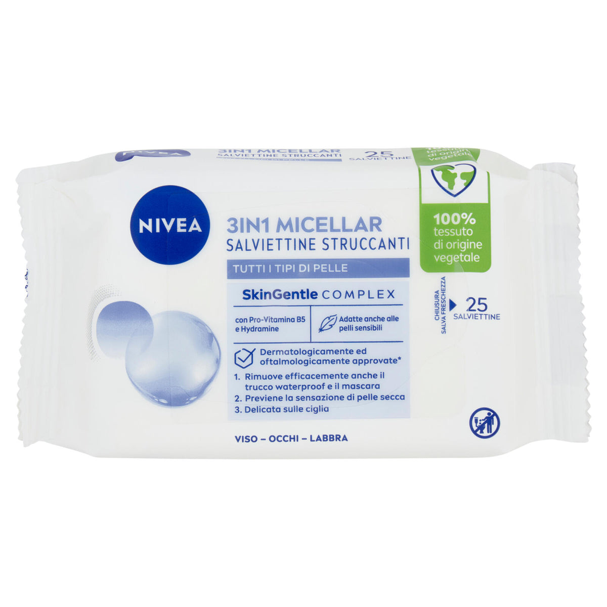 Nivea 3in1 Micellar Salviettine Struccanti Tutti i Tipi di Pelle 25 pz (25563209)