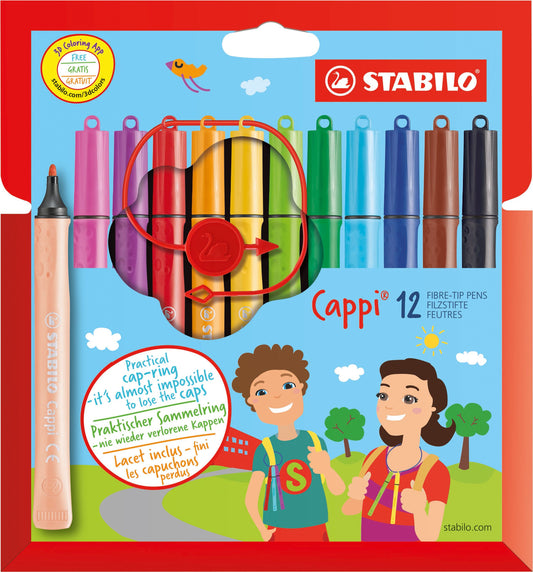 Pennarello con cordino porta cappuccio - STABILO Cappi - Astuccio da 12 - Colori assortiti (25572582)