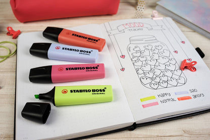 Evidenziatore - STABILO BOSS ORIGINAL Pastel - Astuccio da 4 - Rosso Corallo, Fior di Ciliegio, Azzurro Nuvola, Lime (25526735)