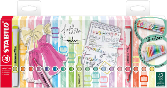 Evidenziatore - STABILO swing cool Desk-Set - 18 Colori Assortiti 8 Neon + 10 Pastel (25527107)