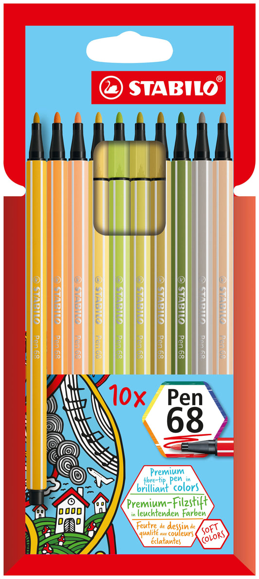Pennarello Premium - STABILO Pen 68 - Astuccio da 10 - Soft Colors - Colori assortiti (25572858)