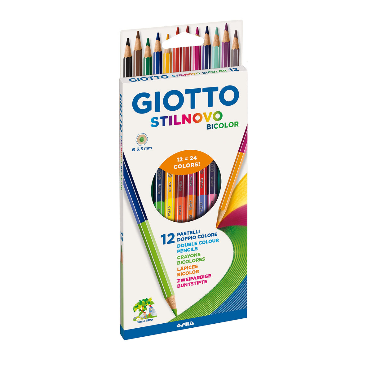GIOTTO Stilnovo Bicolor - Astuccio da 12 Matite a Pastello Colorate a Doppia Punta, 3.3mm, Bicolor (25530674)