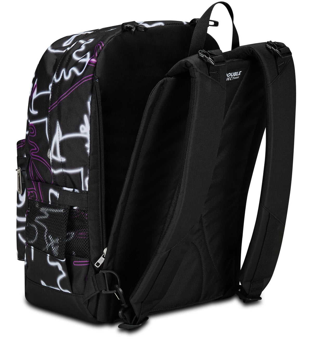 Seven Zaino Scuola Reversibile The Double, Nero Viola, Ledcontour, 2 in 1, Zaino Mono Scomparto Con Auricolari Earphones Wireless Led, Tasca Porta Borraccia e Markers, Zaino Medie e Superiori, Ragazza (25602337)